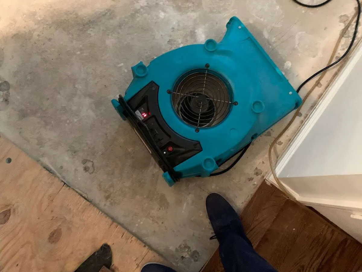 Air mover drying subfloor during Leak Detection & Repair in Castle Rock
